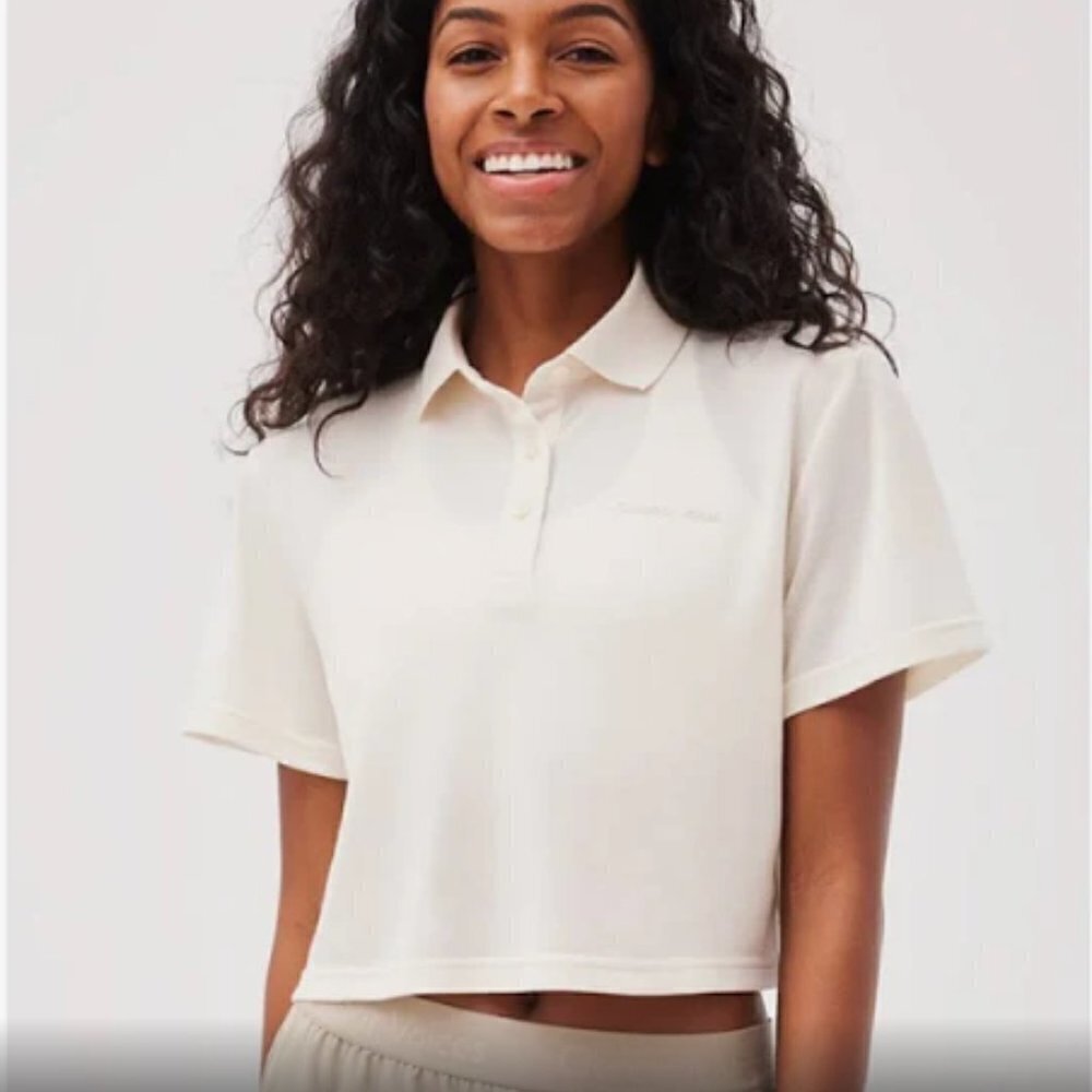 Outdoor Voices Birdie Cropped Polo Women's XXL Milk‎ Stone NWT